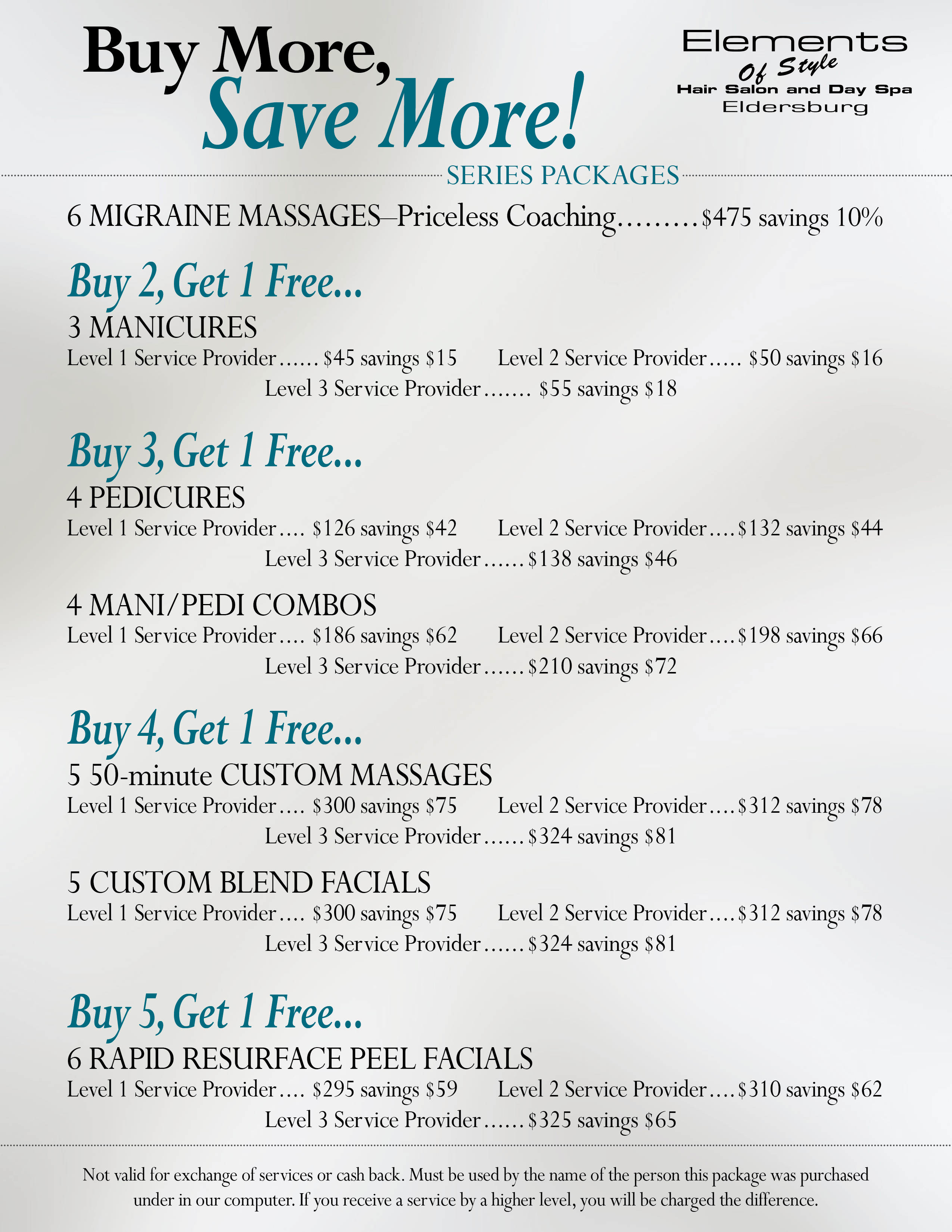 Series Packages - Elements of Style Salon